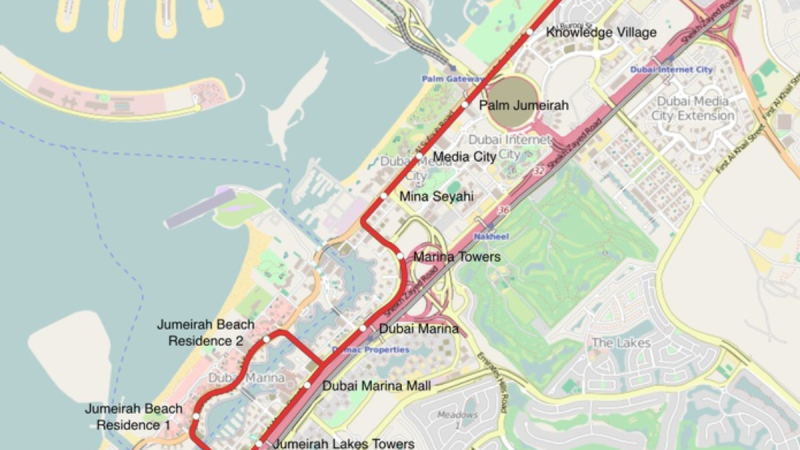 Dubai Tram Stations Mapped